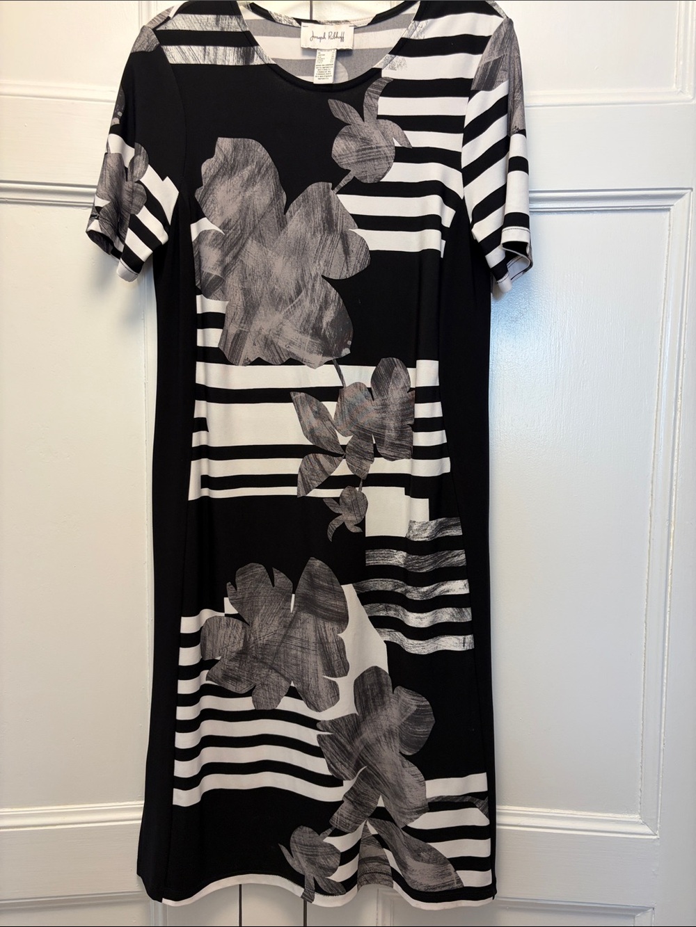 Joseph Ribkoff Black and White Floral Striped Midi Dress